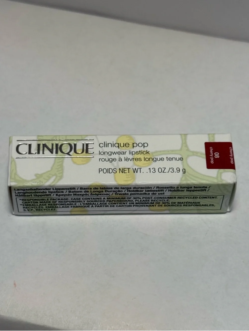 Clinique 08 Cherry Pop Shine Pop Longwear Lipstick Full Size New in Box